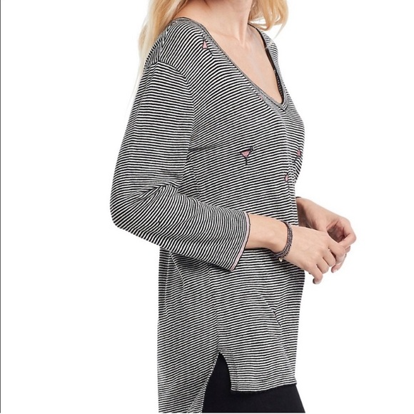 Nic Zoe Sweater Womens M Cosmo Cocktail Embroidered Novelty Print Striped Linen - Picture 2 of 16